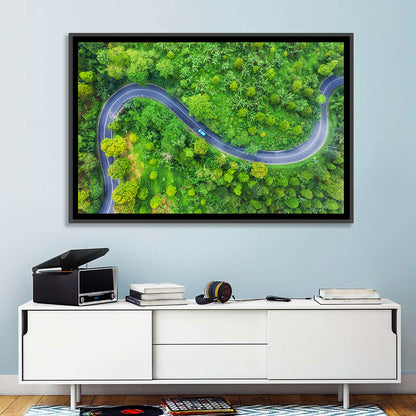 Blue Car on Summer Forest Road Wall Art