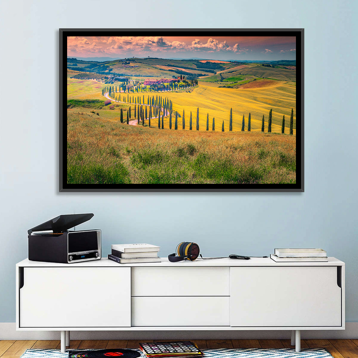 Val D'orcia Cypress Road Wall Art in a room, landscape