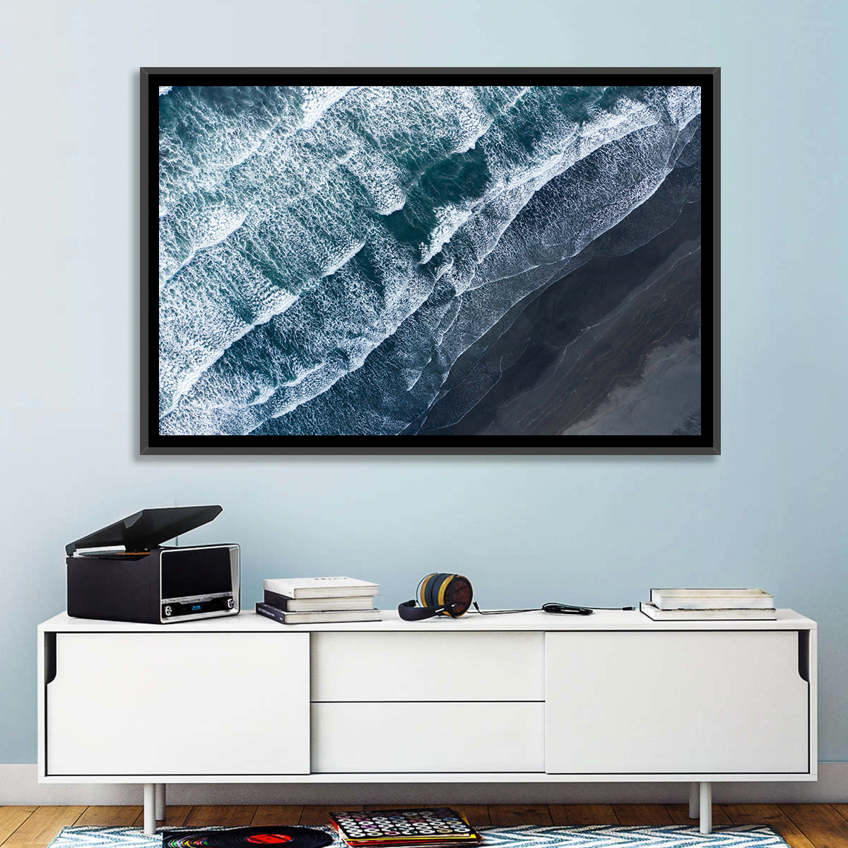 Volcanic Surf on Black Sand Wall Art in a room, landscape