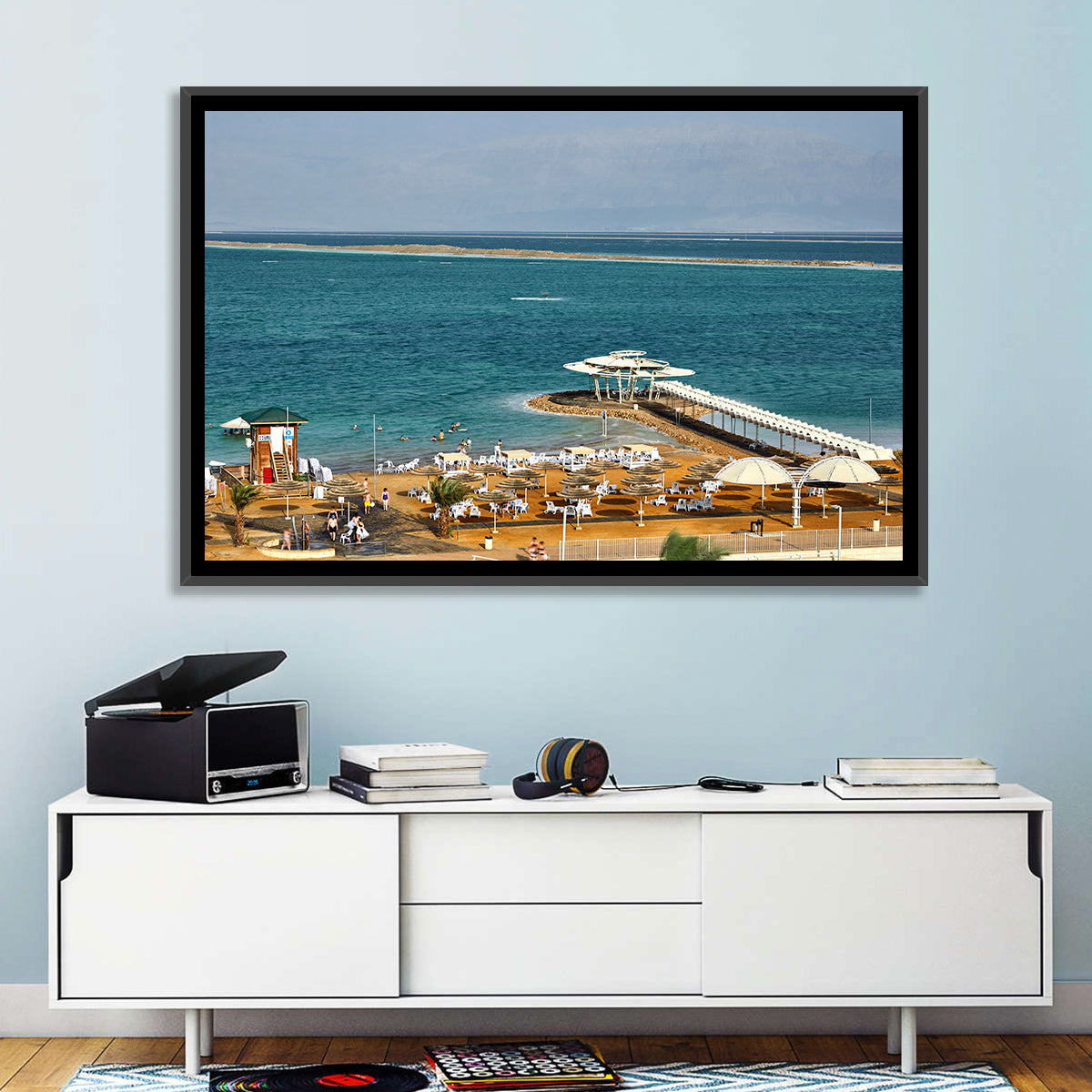 Dead Sea Boardwalk Wall Art in a room, landscape