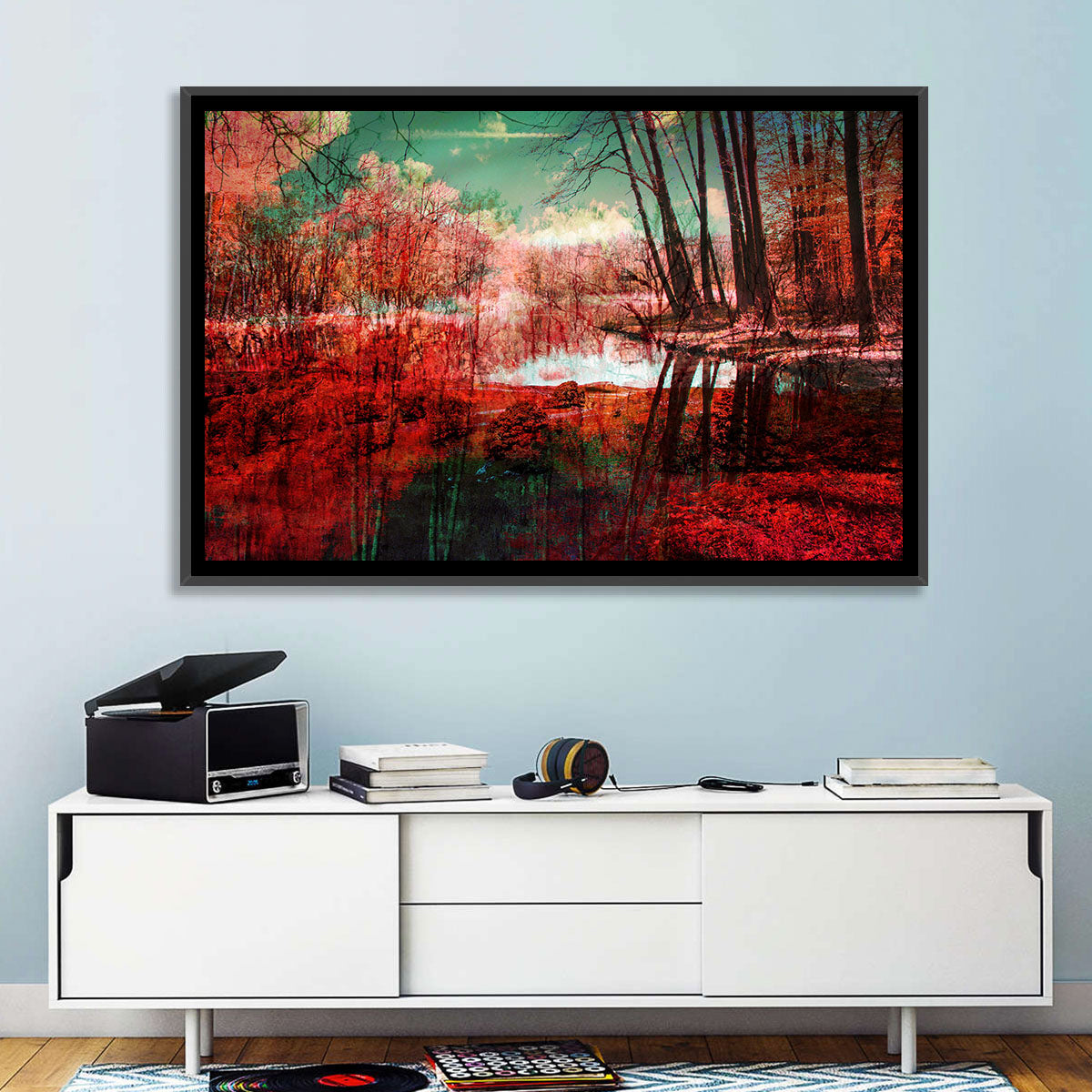 Red Forest Reflection Wall Art