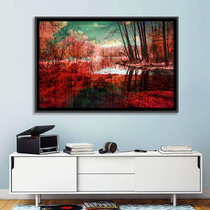 Red Forest Reflection Wall Art