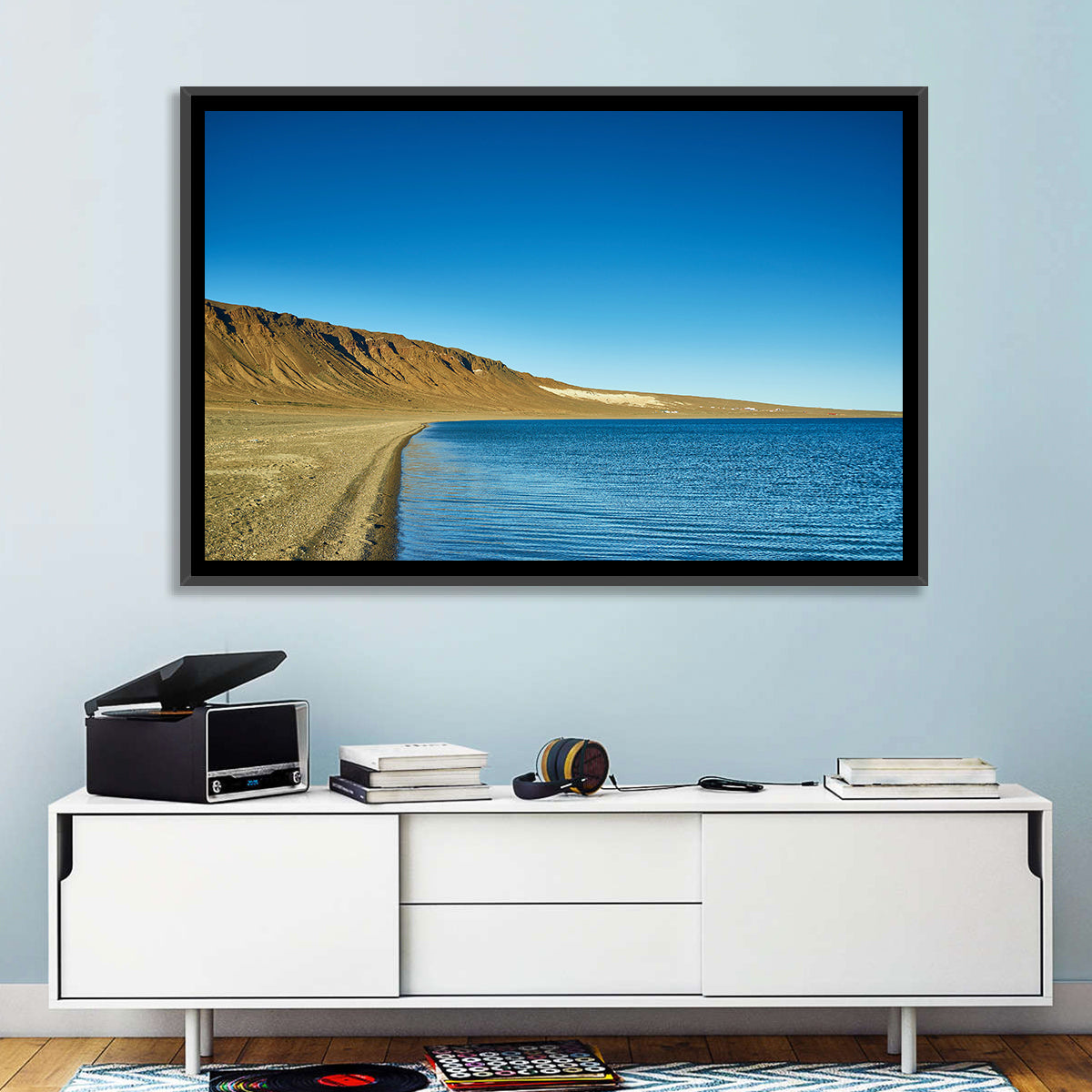Khyargas Nuur Shoreline Wall Art in a room, landscape