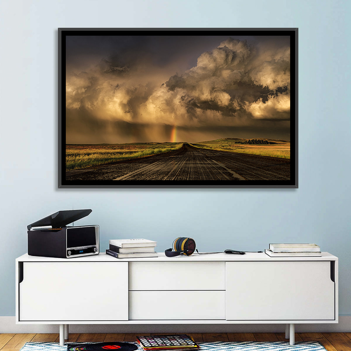 Rain-soaked Road to Rainbow Wall Art