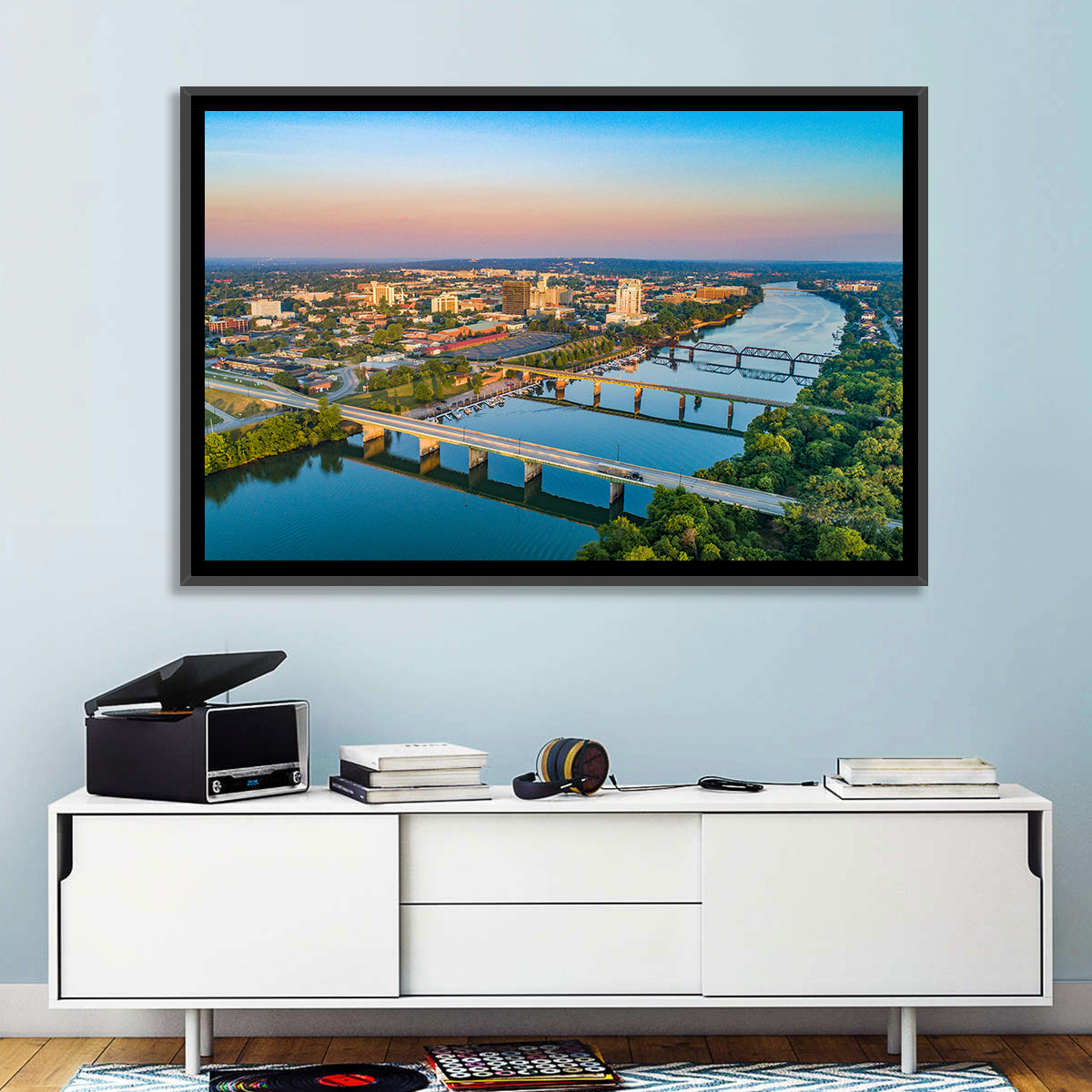 Augusta Savannah River Skyline Wall Art in a room, landscape