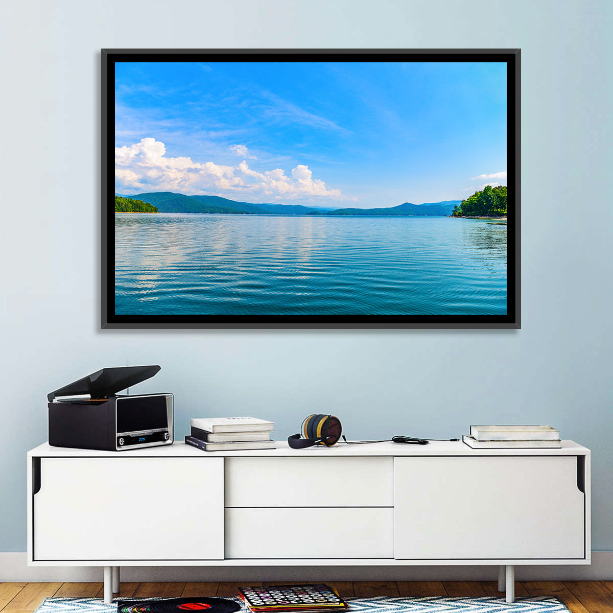 Lake Jocassee Wall Art in a room, landscape