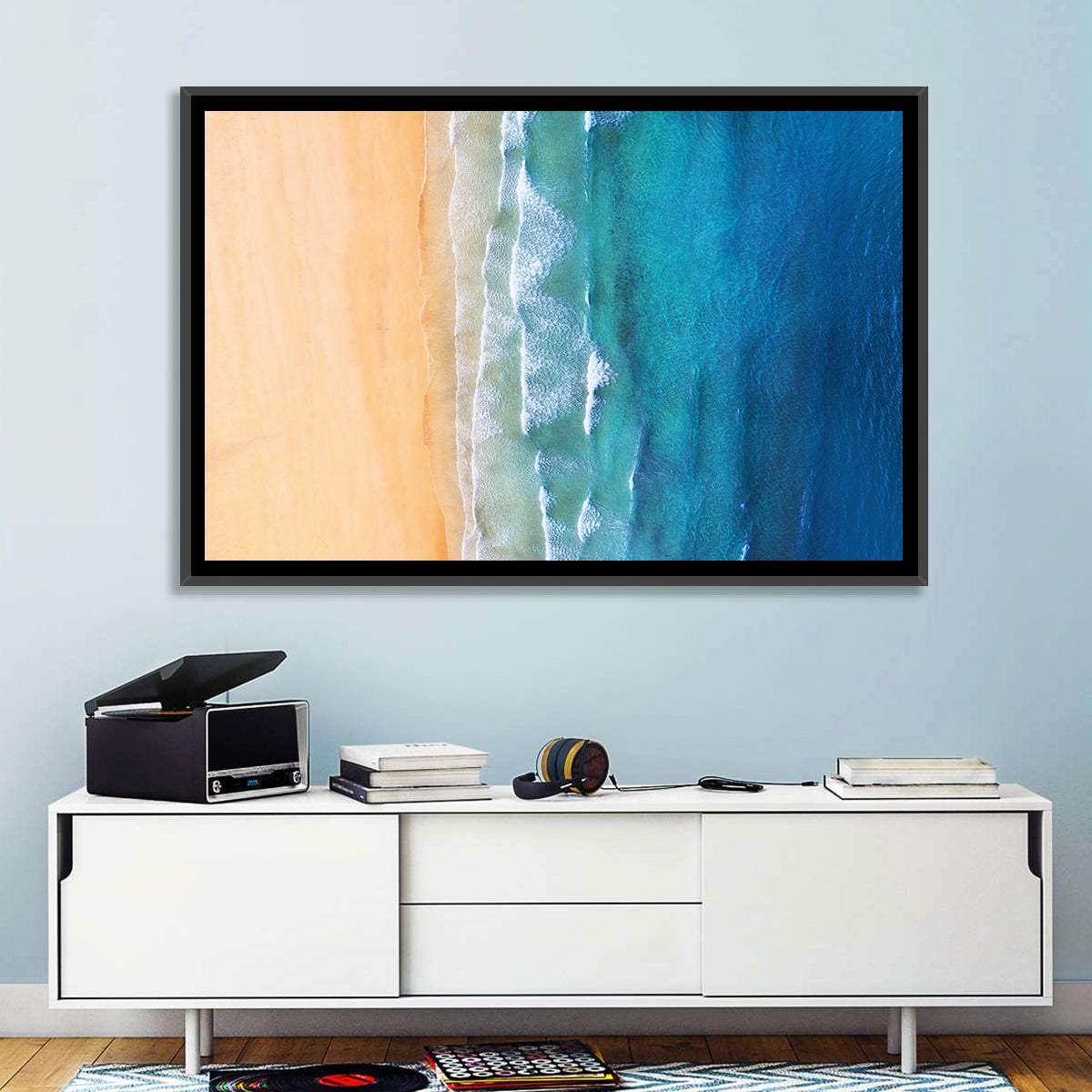 Aerial Iceland Coastline Wall Art in a room, landscape