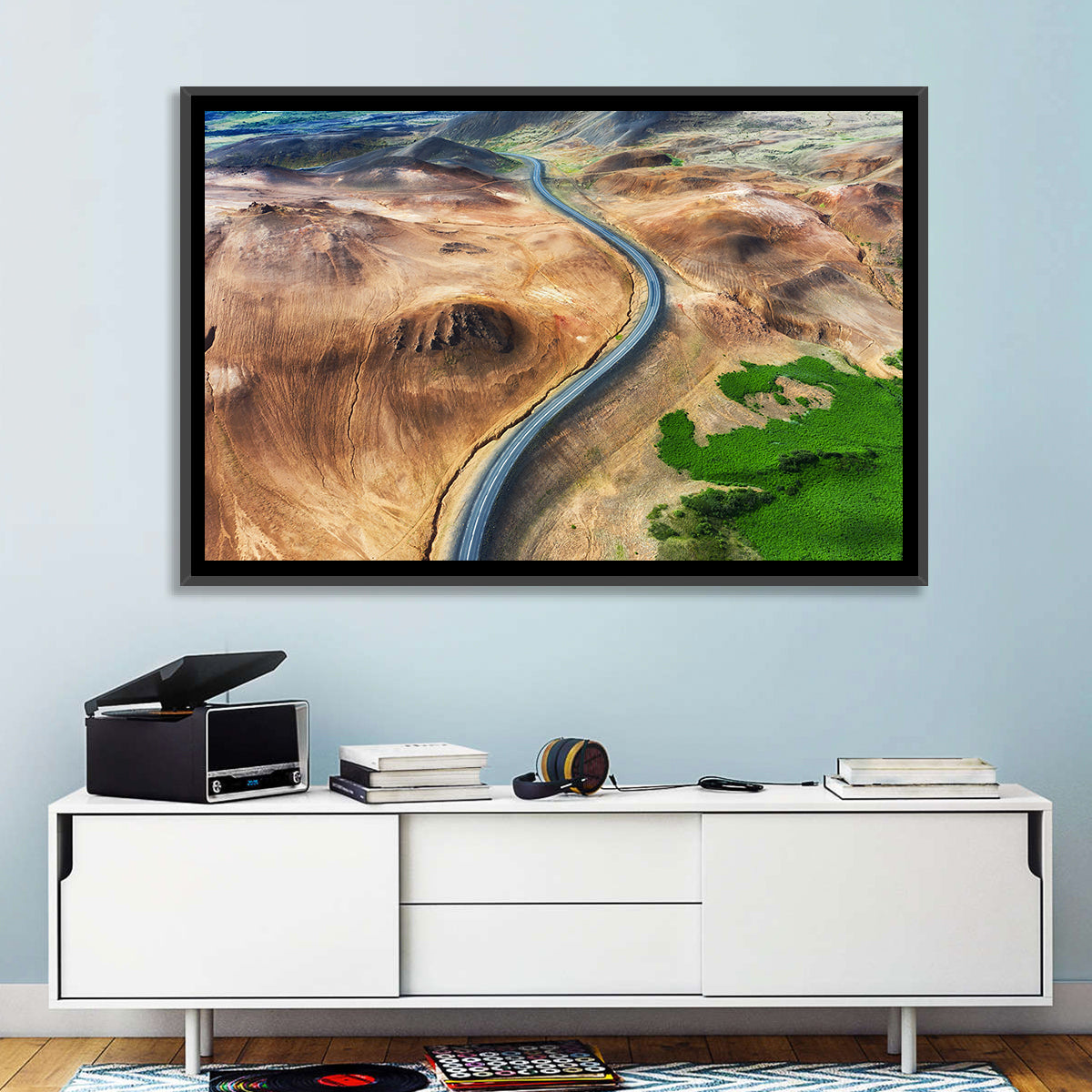 Winding Road in Geysers Valley Wall Art in a room, landscape