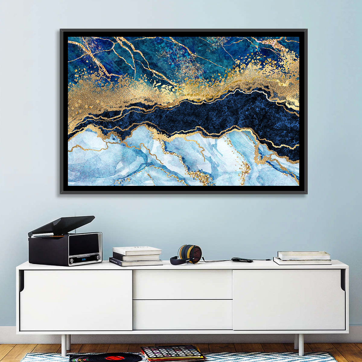 Navy Blue Marble with Gold Veins Wall Art