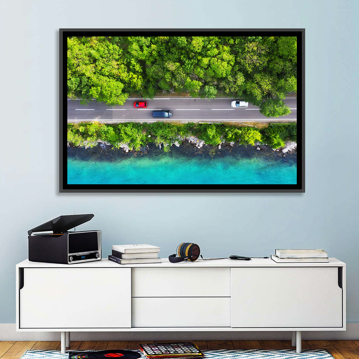 Sea Coast Highway Wall Art in a room, landscape