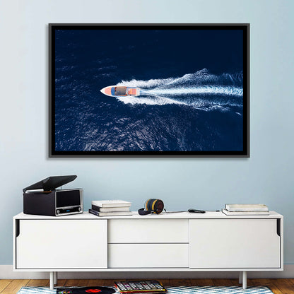 Sleek Speedboat Over Navy Sea Wall Art