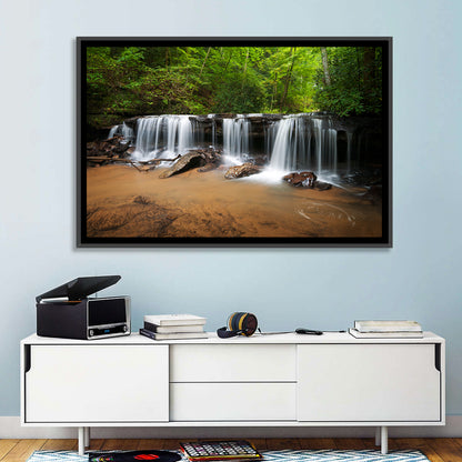 Lush Green Forest Waterfall Wall Art