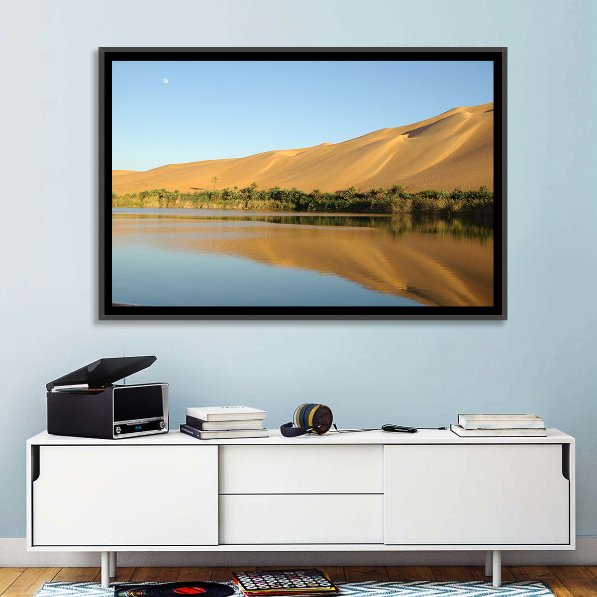 Desert Oasis Reflection Wall Art in a room, landscape