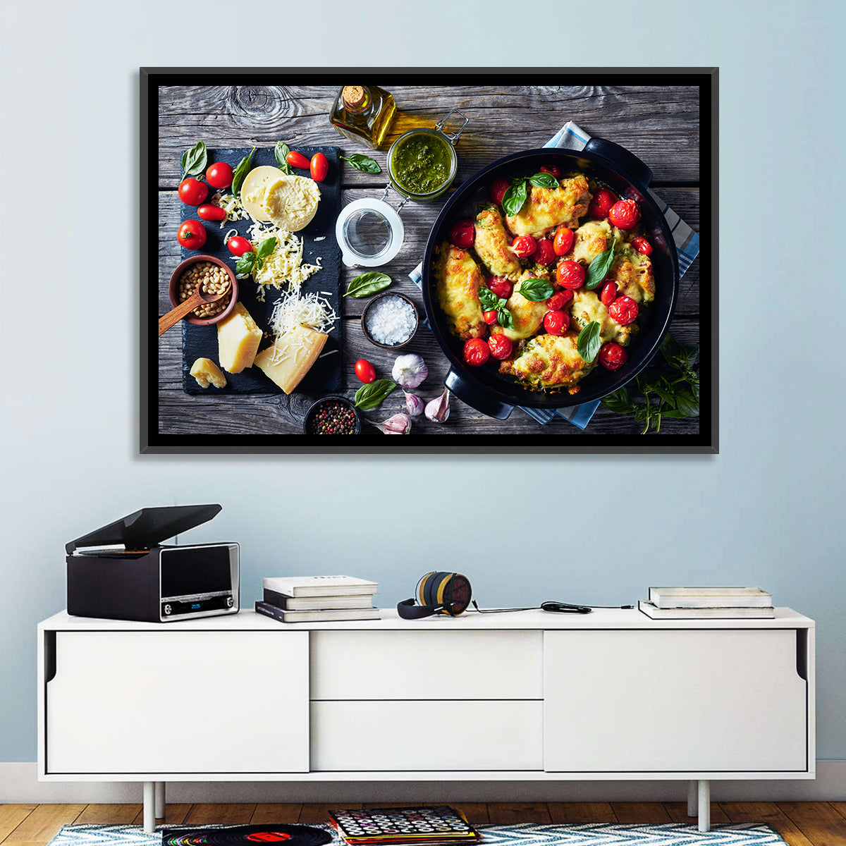 Pesto Baked Chicken Flat Lay Wall Art