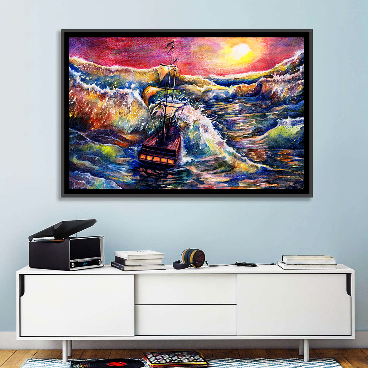 Stormy Sunset Sailing Ship Wall Art