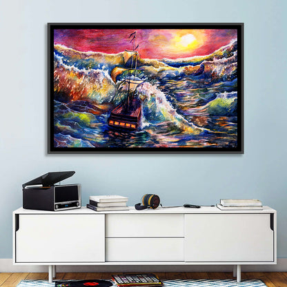 Stormy Sunset Sailing Ship Wall Art