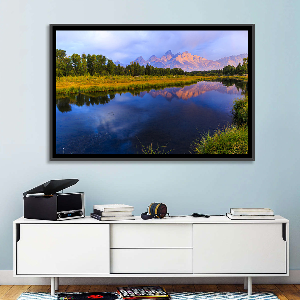 Grand Tetons Sunrise Over Snake River Wall Art in a room, landscape