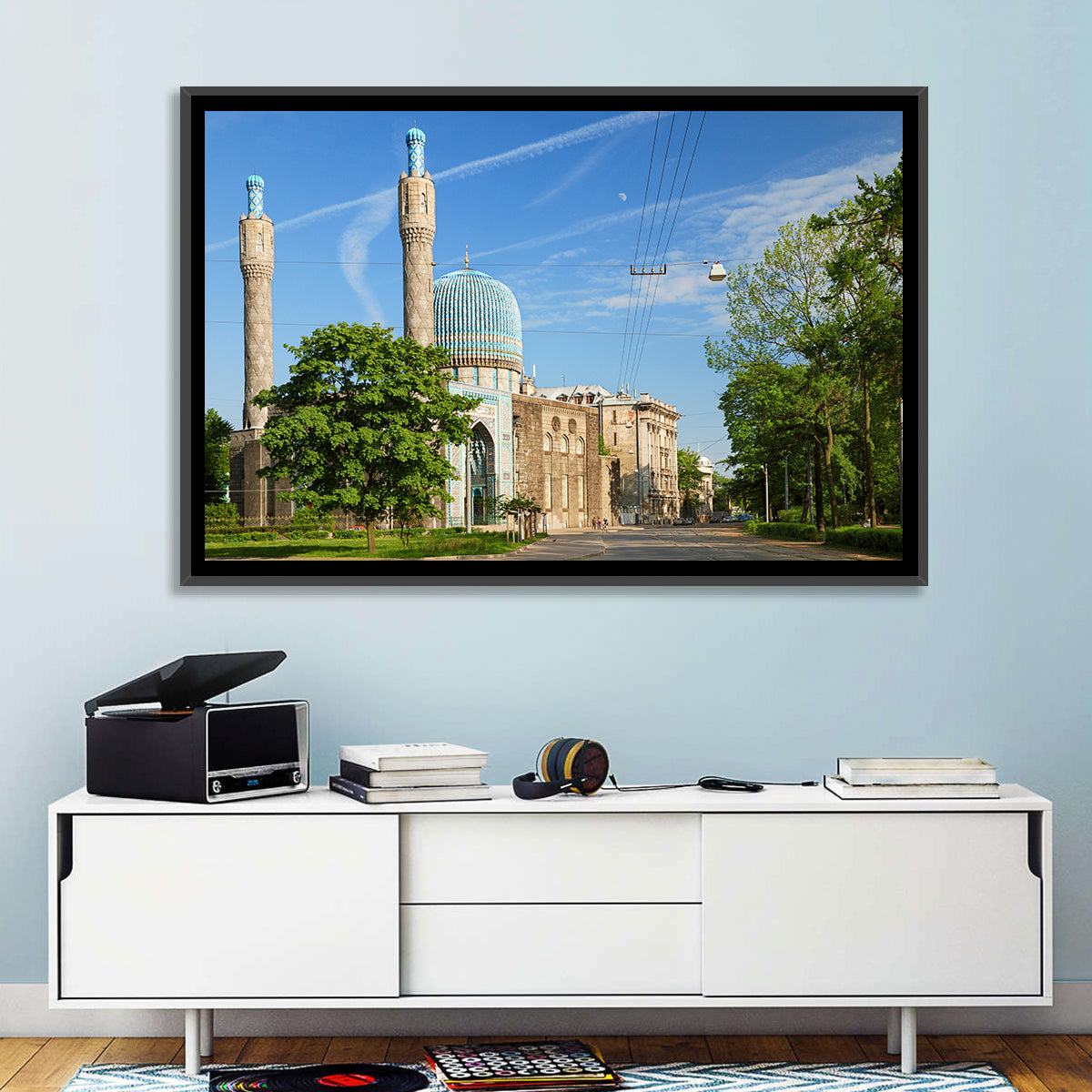 Saint Petersburg Mosque Blue Dome Wall Art in a room, landscape
