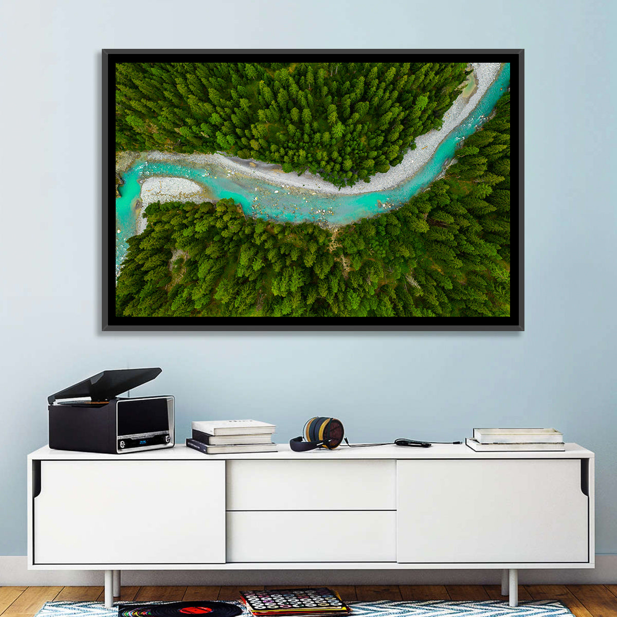 Inn River Aerial View Wall Art in a room, landscape