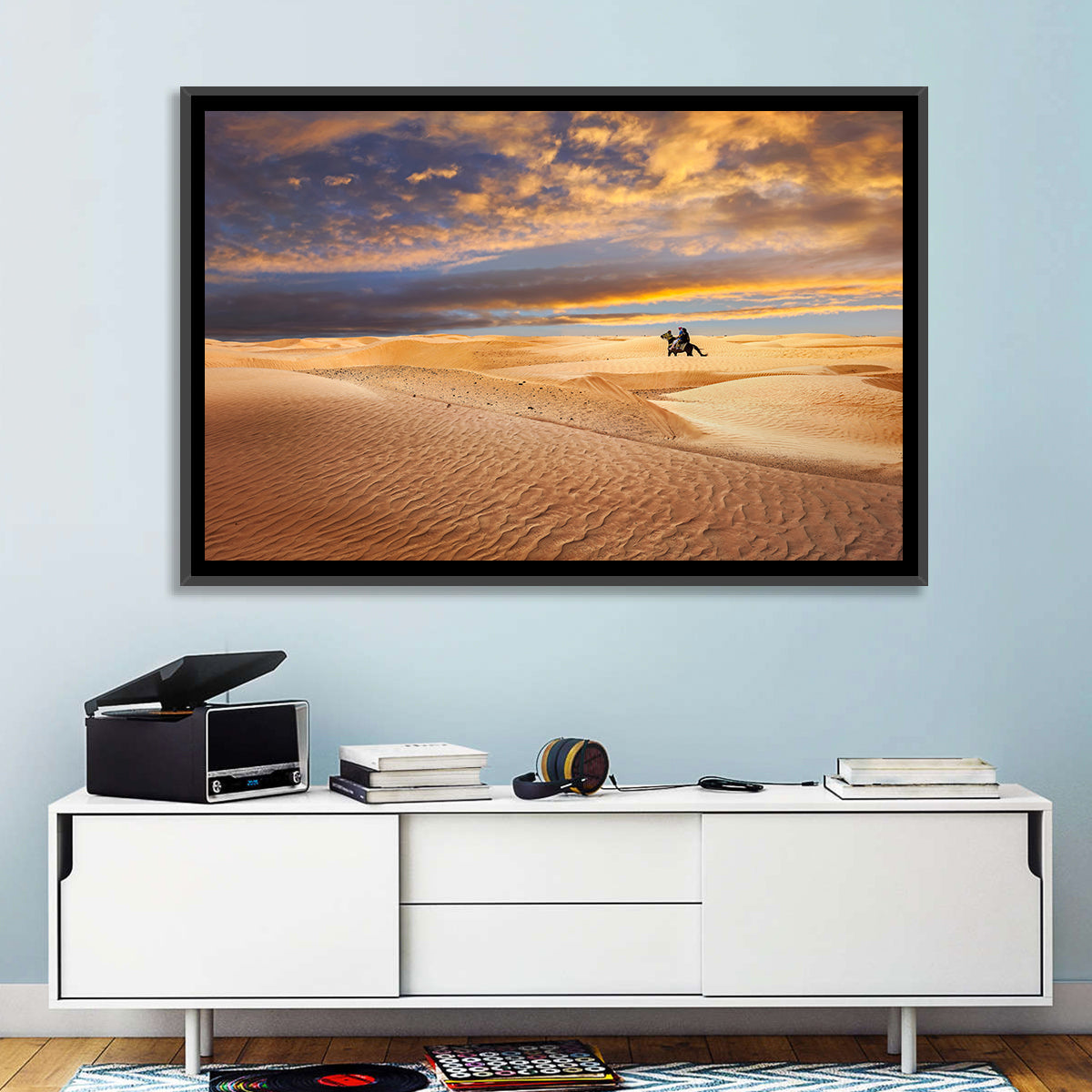 Sahara Camel Rider at Sunset Wall Art in a room, landscape