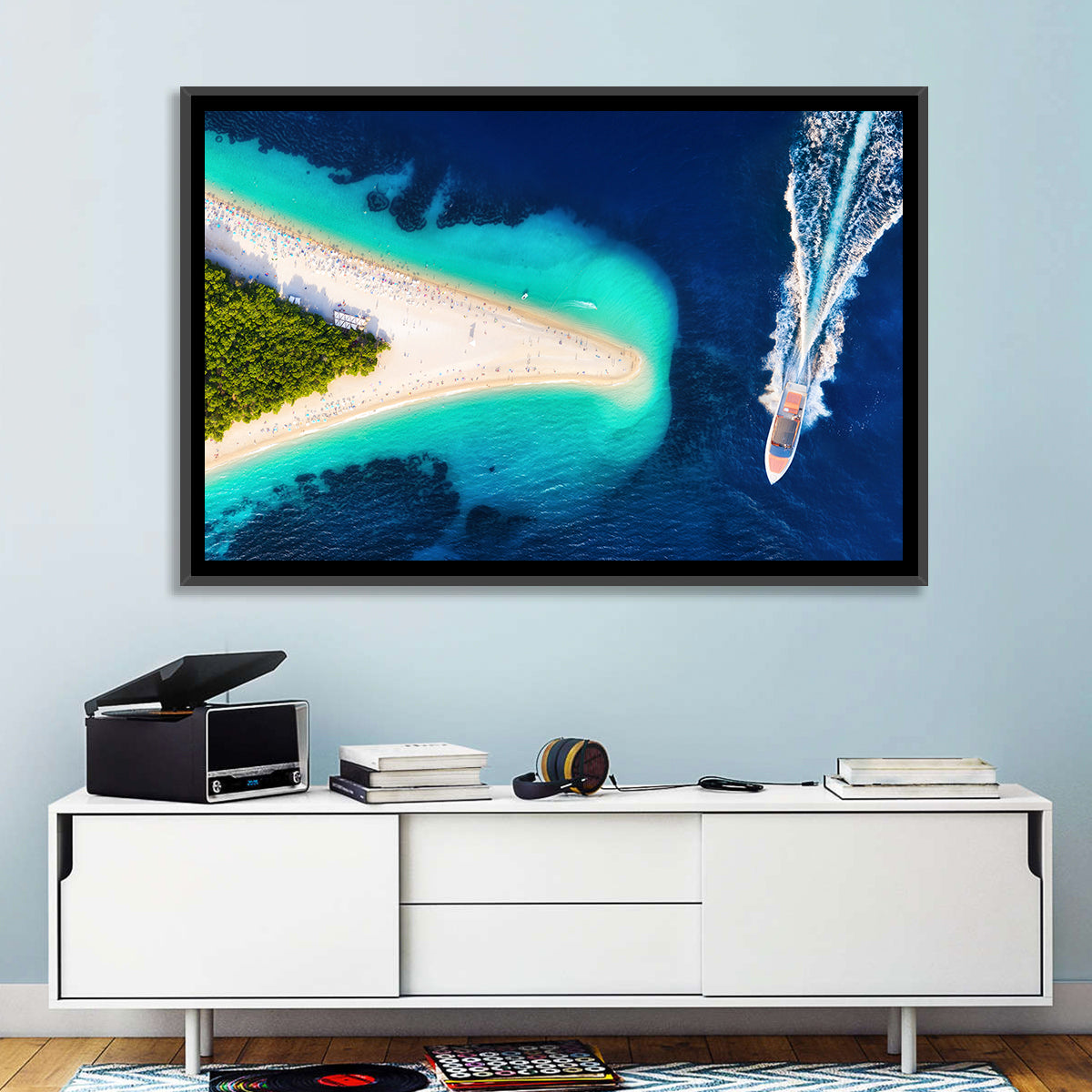 Zlatni Rat Beach Aerial, Bol Croatia Wall Art in a room, landscape
