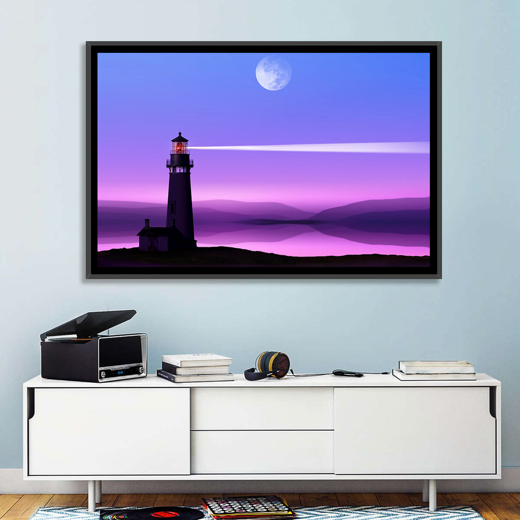 Moonlit Lighthouse Reflection Wall Art