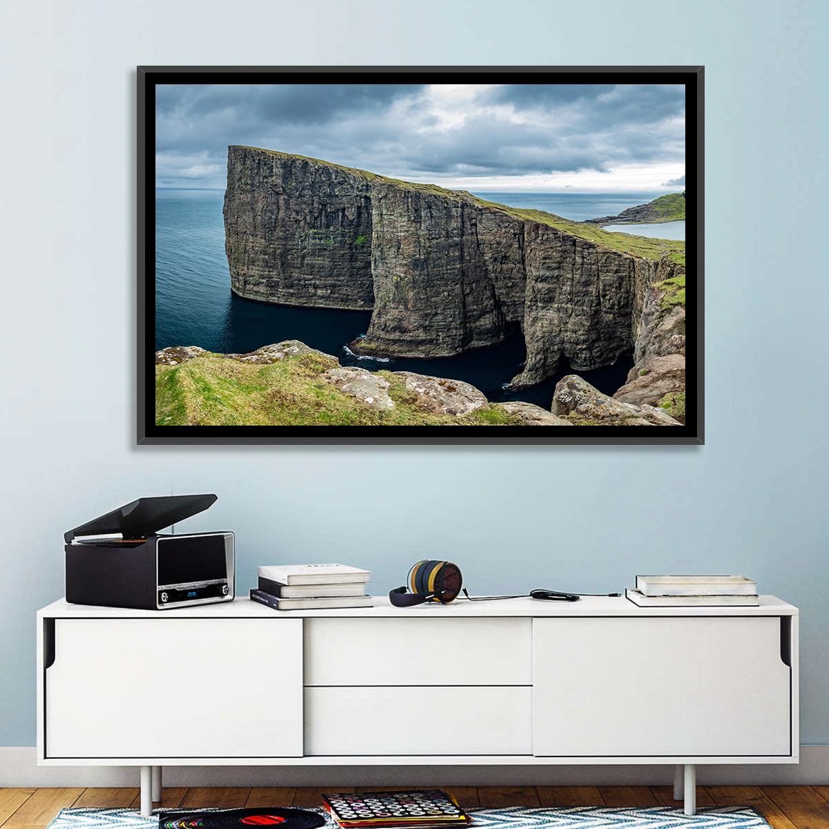 Trælanípa Cliff, Faroe Islands Wall Art in a room, landscape
