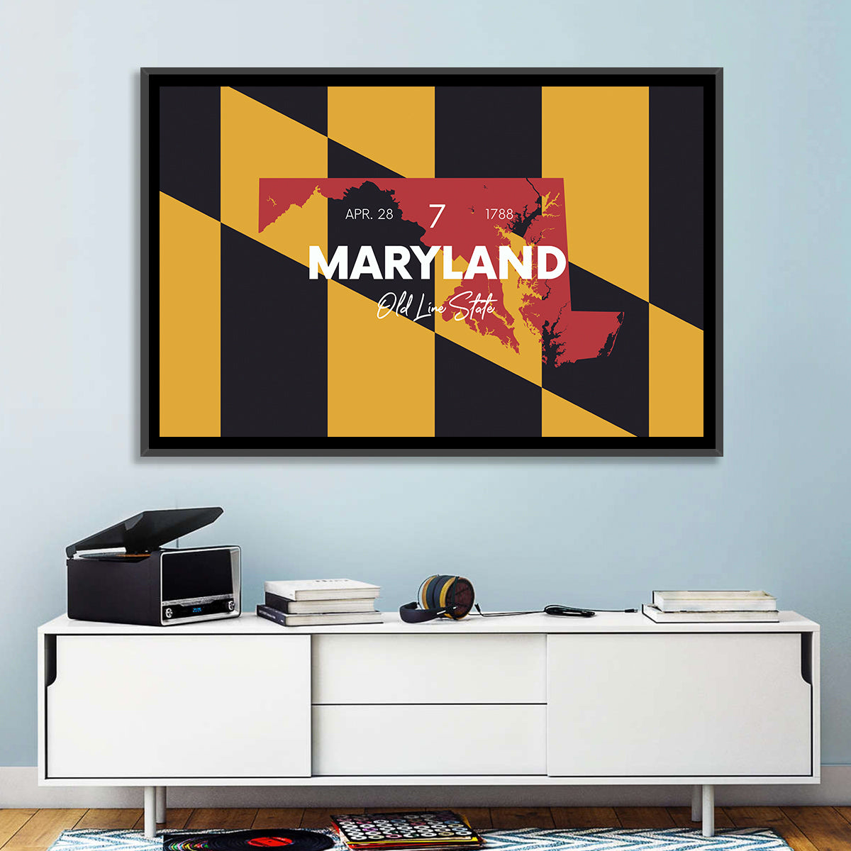 Maryland Flag Map Wall Art in a room, landscape