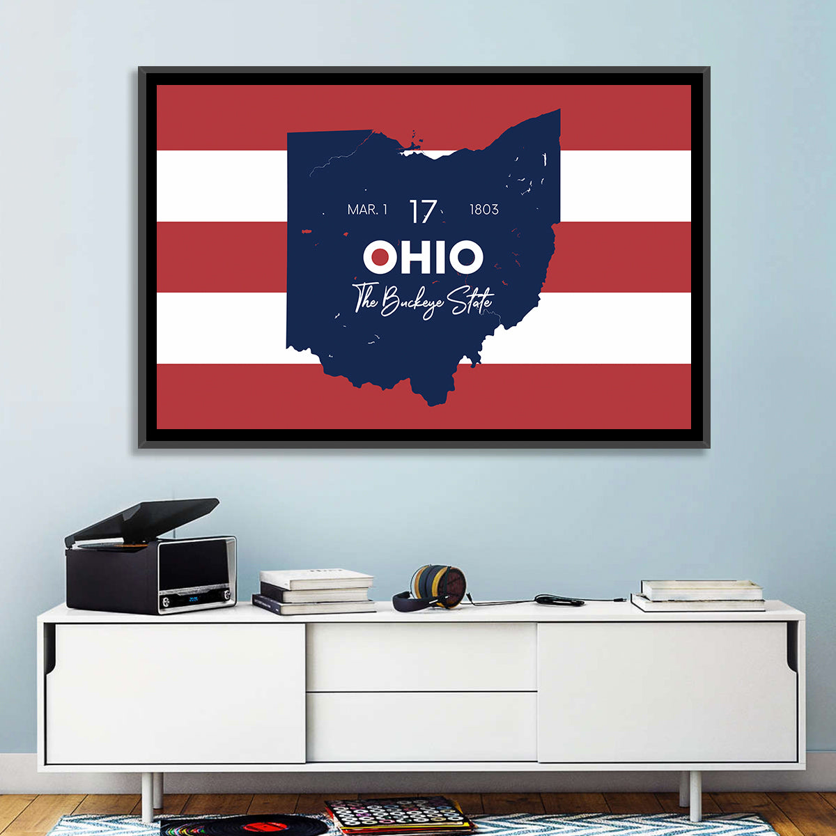 Ohio State Map Wall Art in a room, landscape