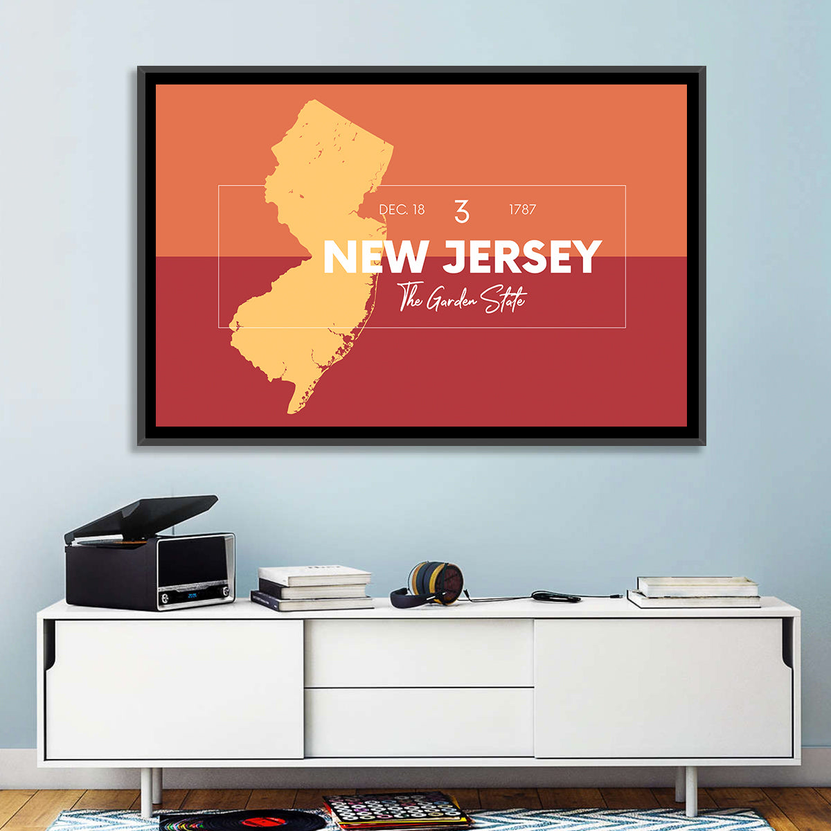 New Jersey State Map Wall Art in a room, landscape
