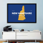 New Hampshire State Map, Blue and Gold Wall Art