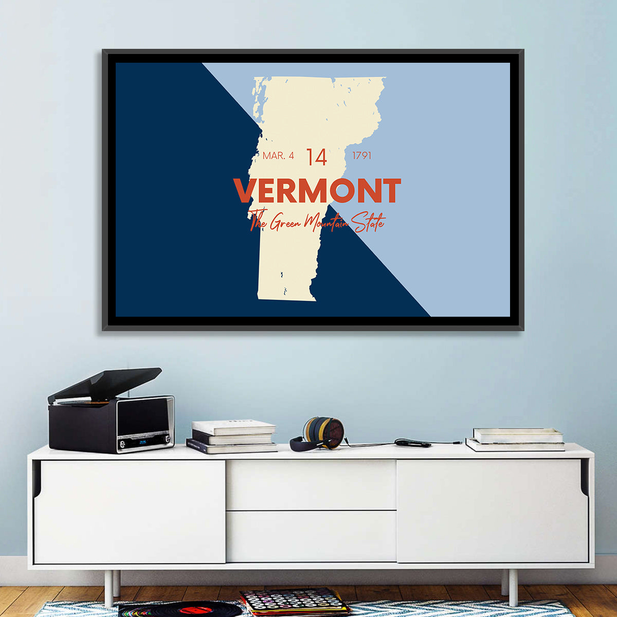 Vermont Map, Green Mountain State Wall Art in a room, landscape
