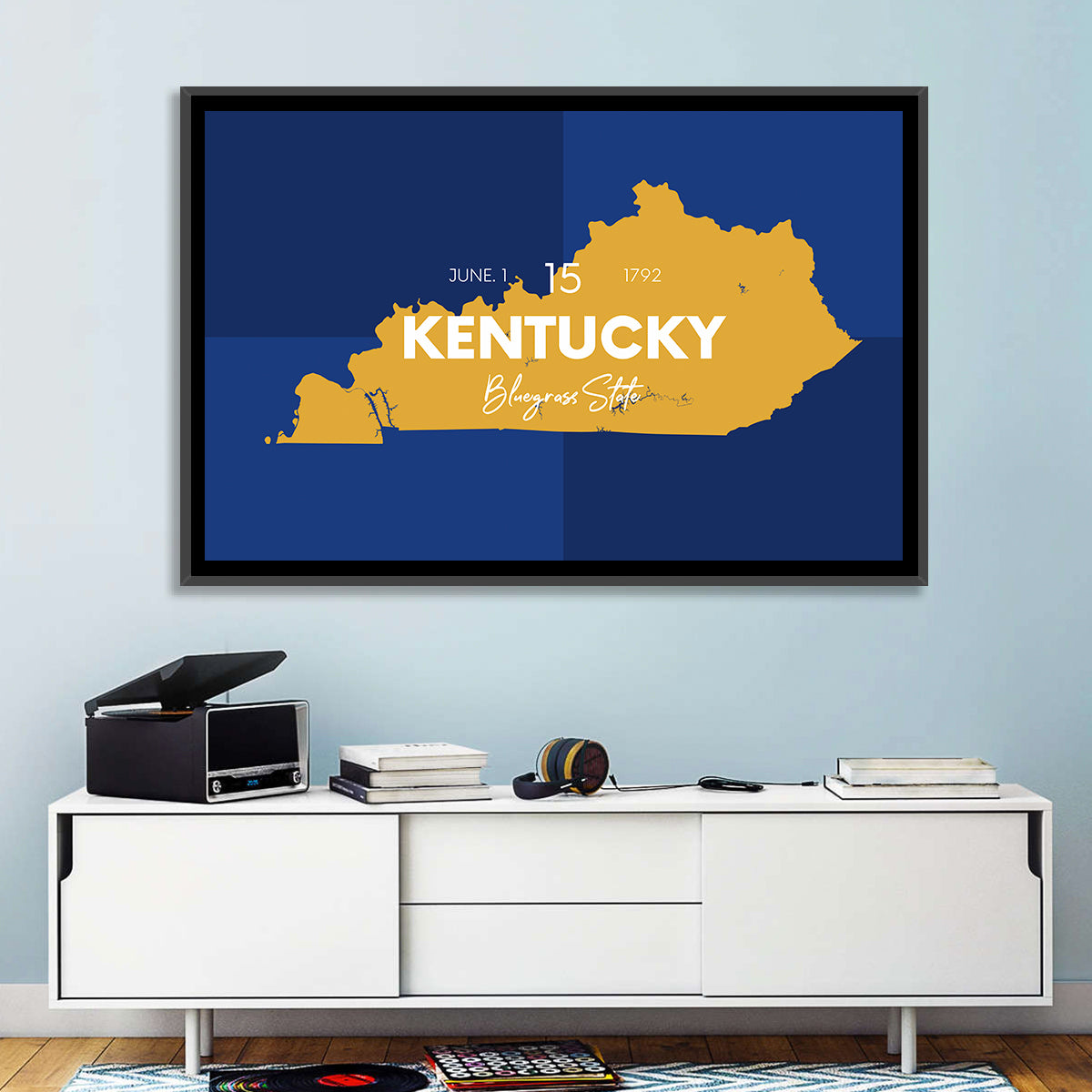 Blue and Gold Kentucky Map Wall Art