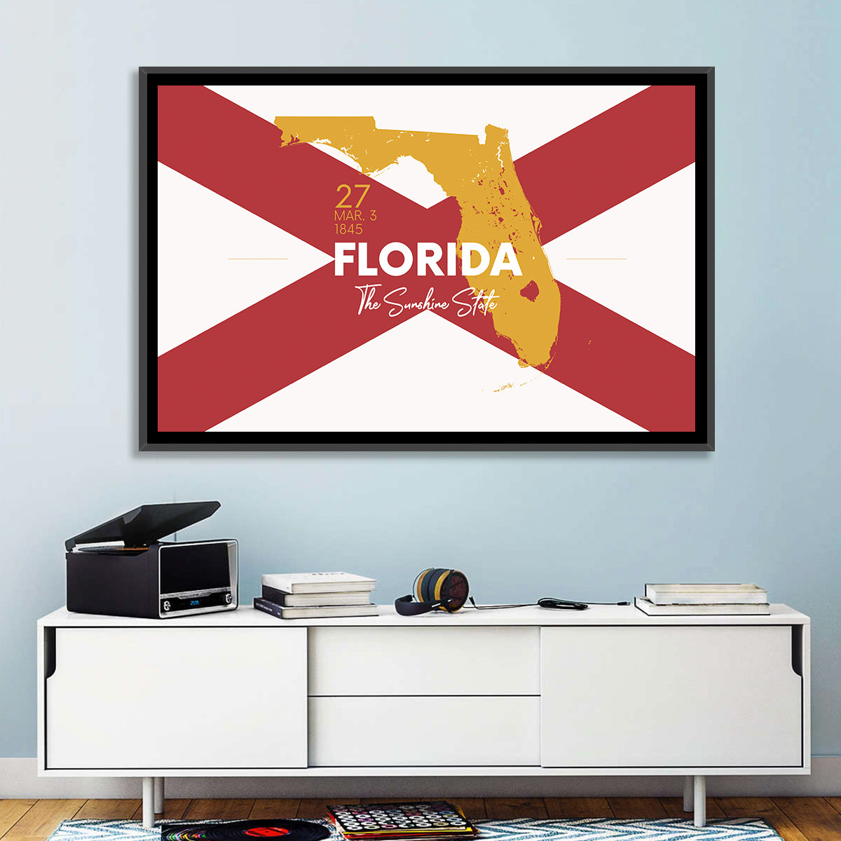 Florida Gold Map Graphic Wall Art in a room, landscape