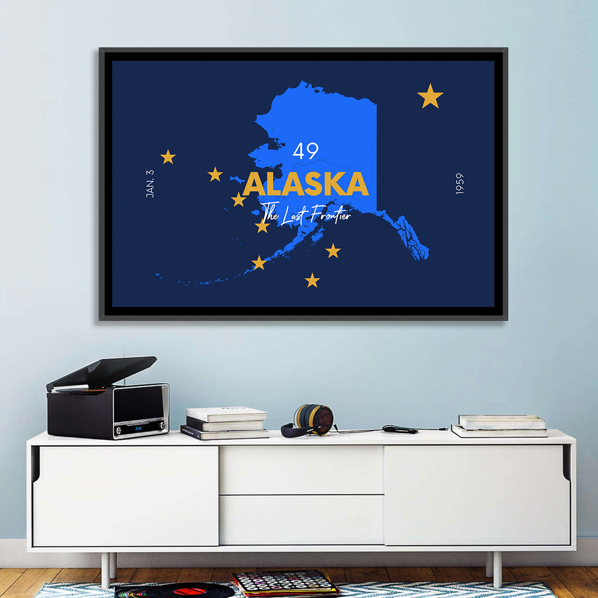 Alaska Map with Gold Stars Wall Art