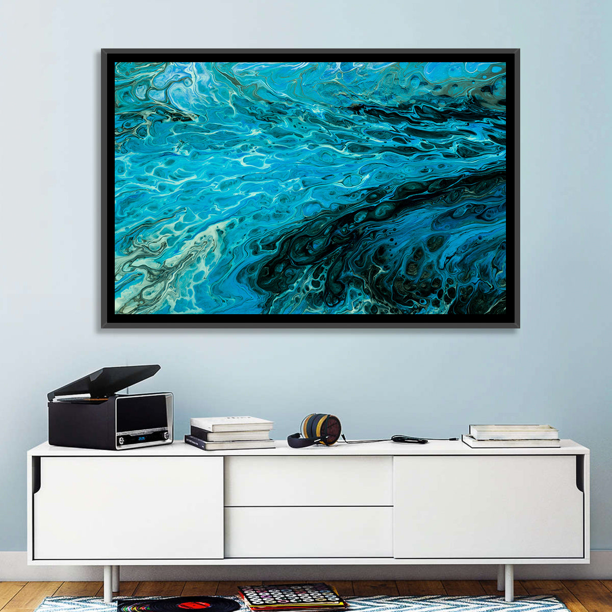 Liquid Marble Blue Abstract Wall Art