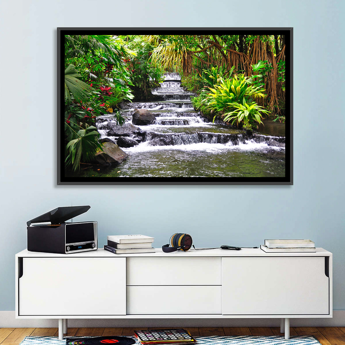 Tabacon Tiered Hot Springs Waterfall Wall Art in a room, landscape