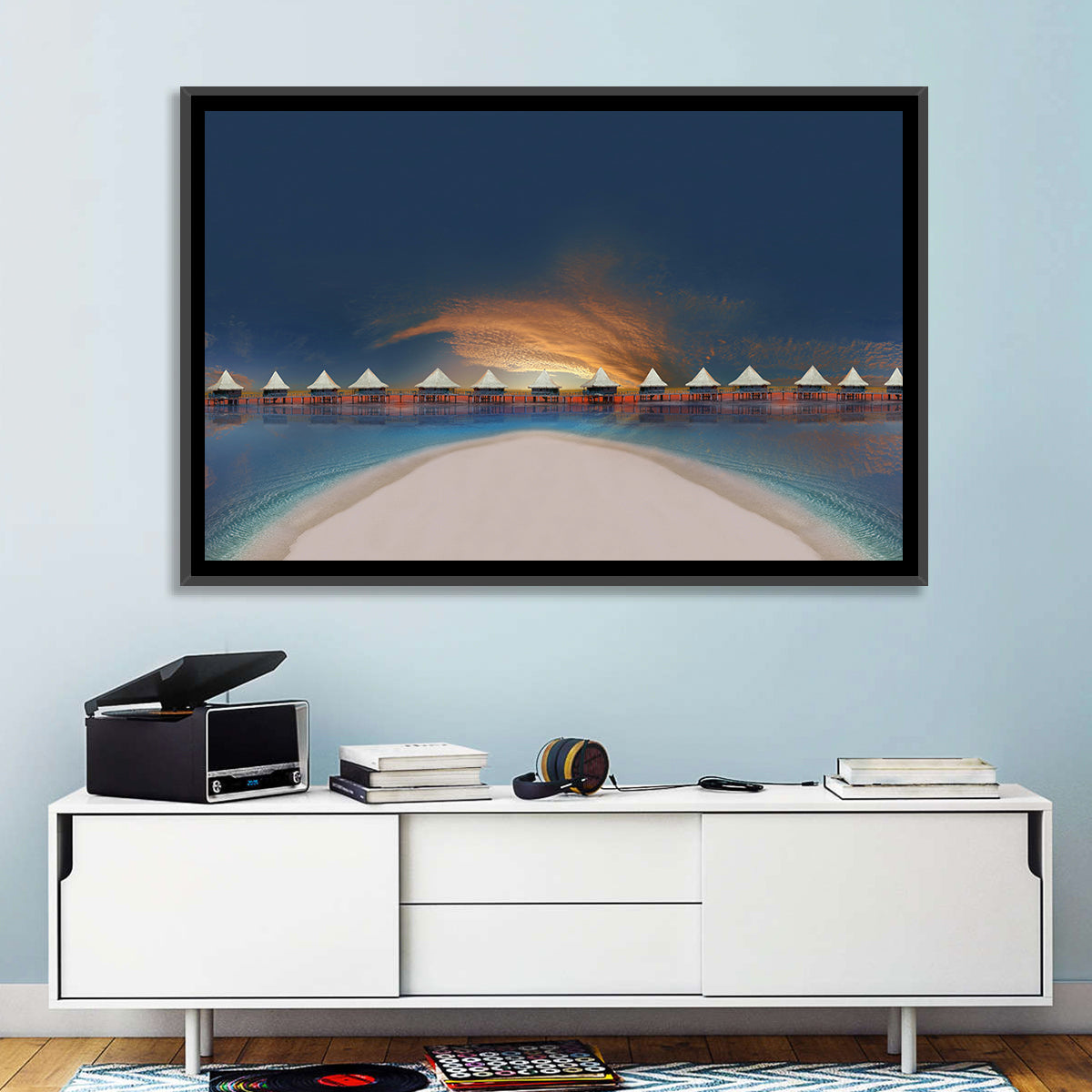 Overwater Bungalows at Golden Dusk Wall Art