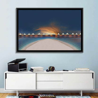 Overwater Bungalows at Golden Dusk Wall Art