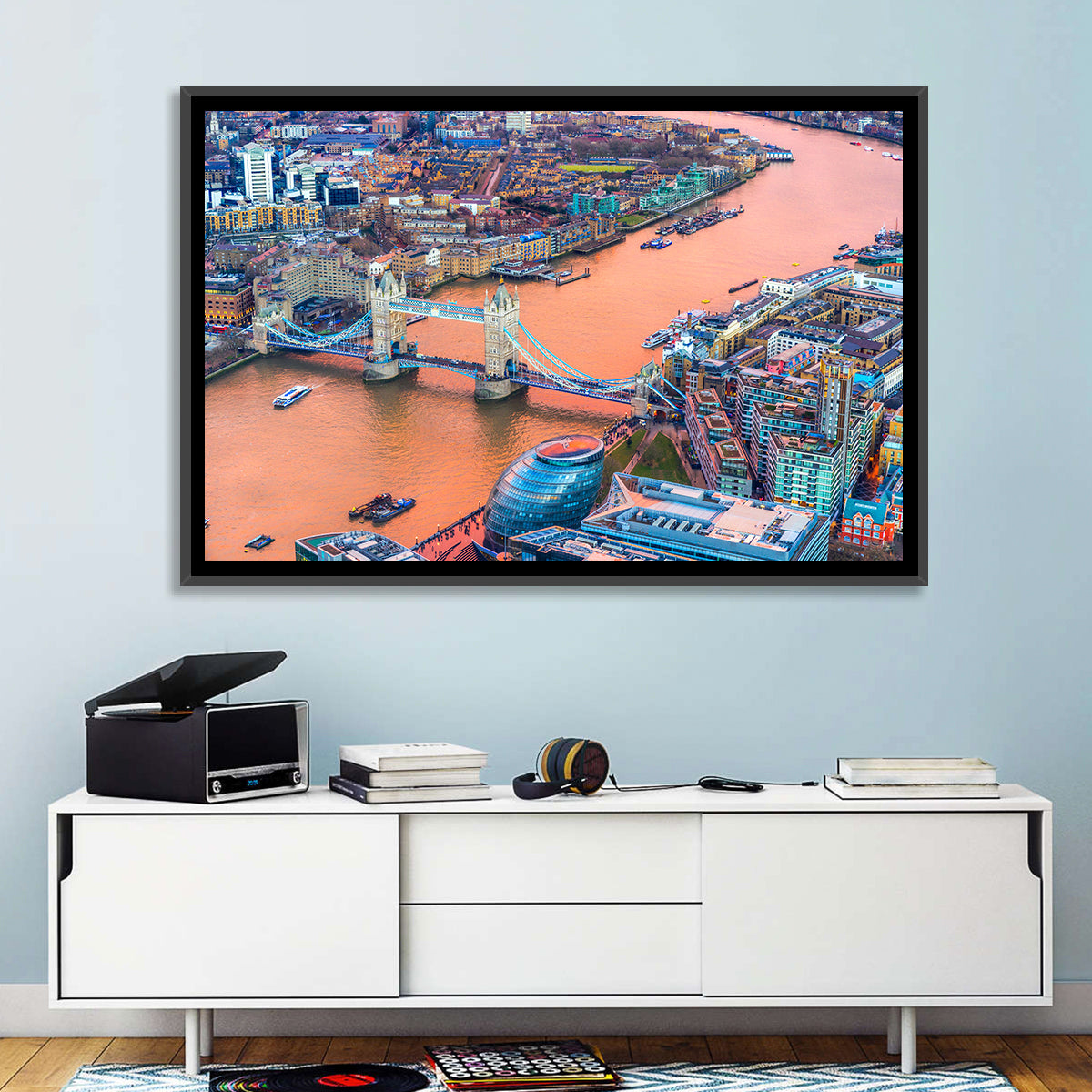 Tower Bridge Over the Thames Wall Art in a room, landscape
