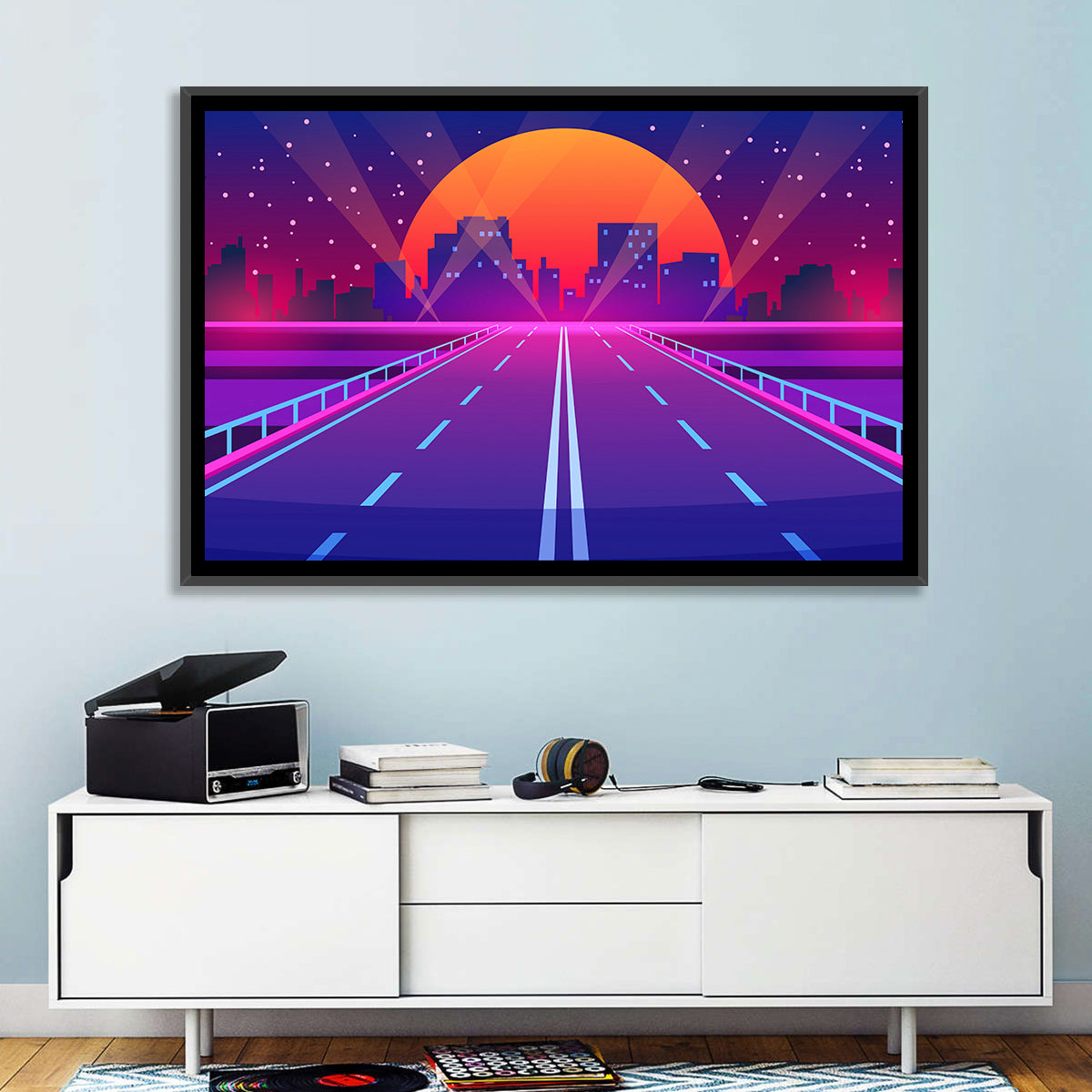 Dusk Highway Cityscape Wall Art in a room, landscape