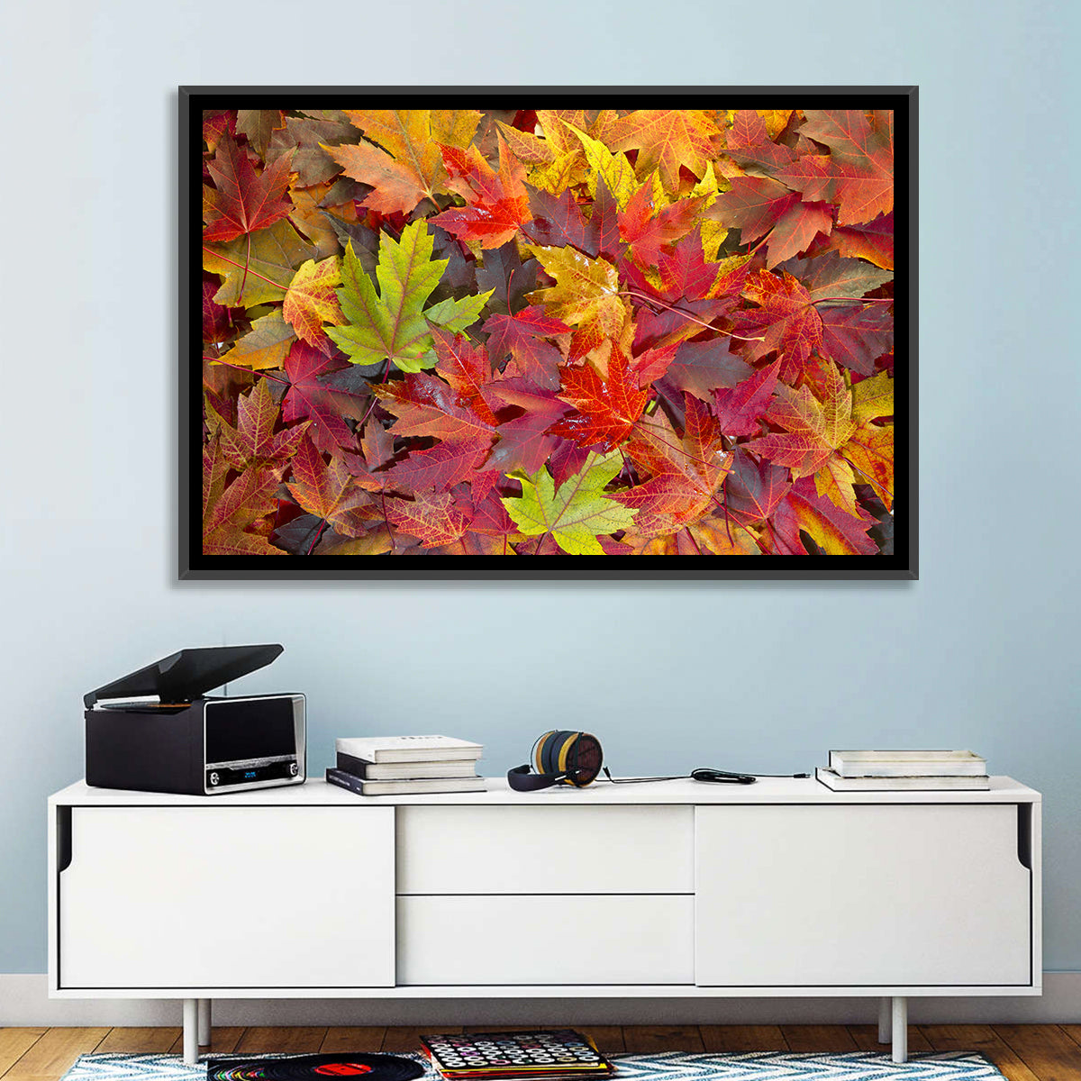 Autumn Maple Leaves Close-up Wall Art in a room, landscape