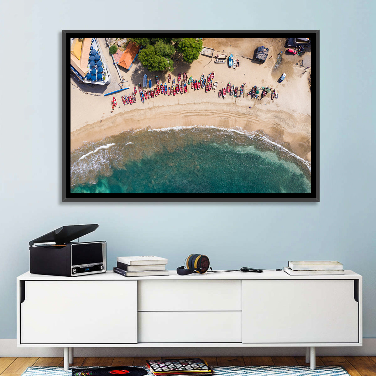 Aerial Tarrafal Beach Fishing Boats Wall Art