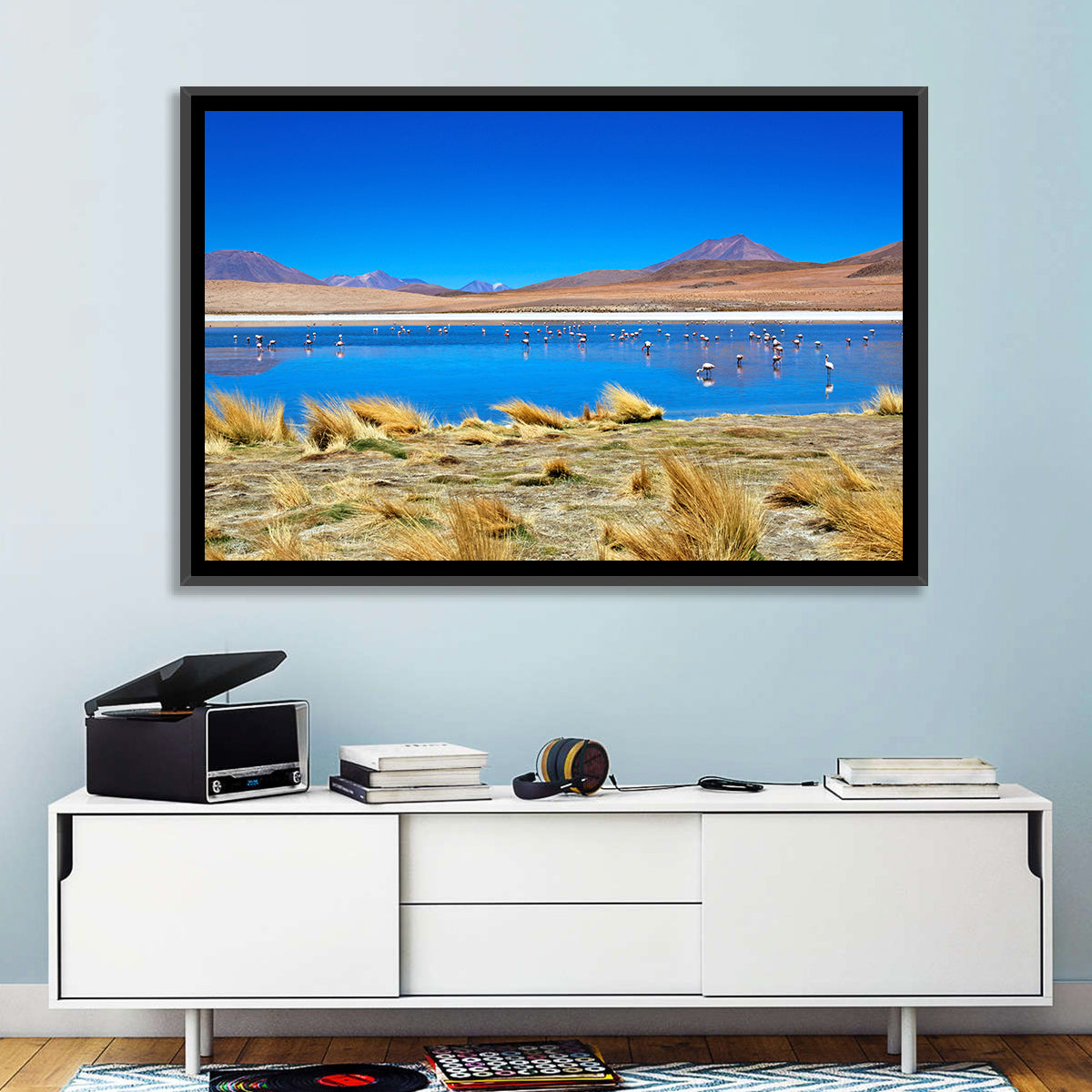 Laguna Flamingo Lake Wall Art in a room, landscape