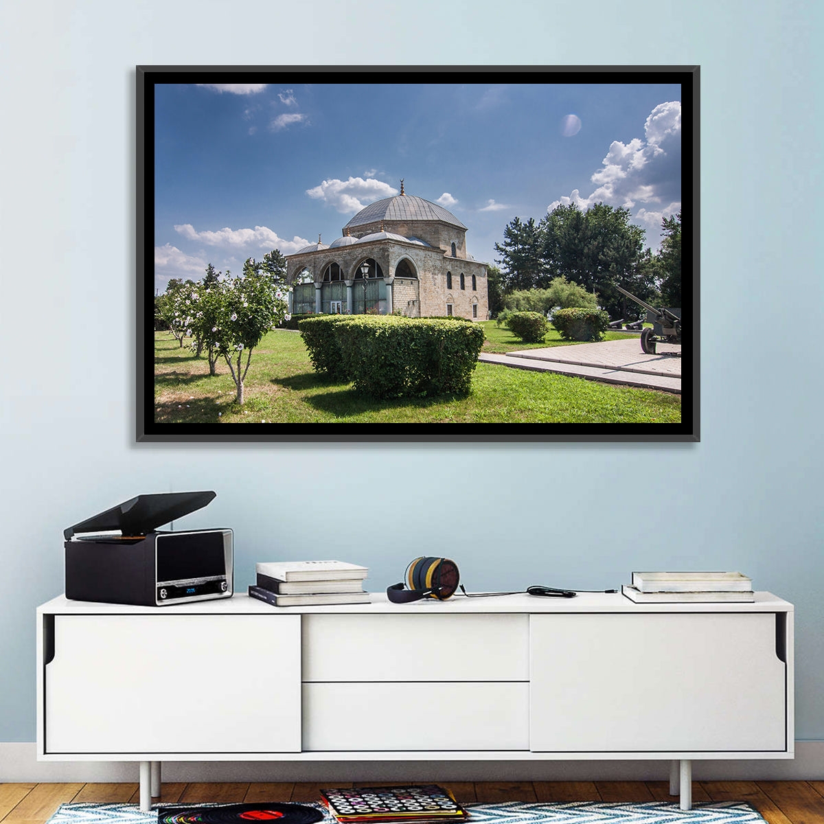 Sunlit Old Mosque in Izmail Wall Art in a room, landscape