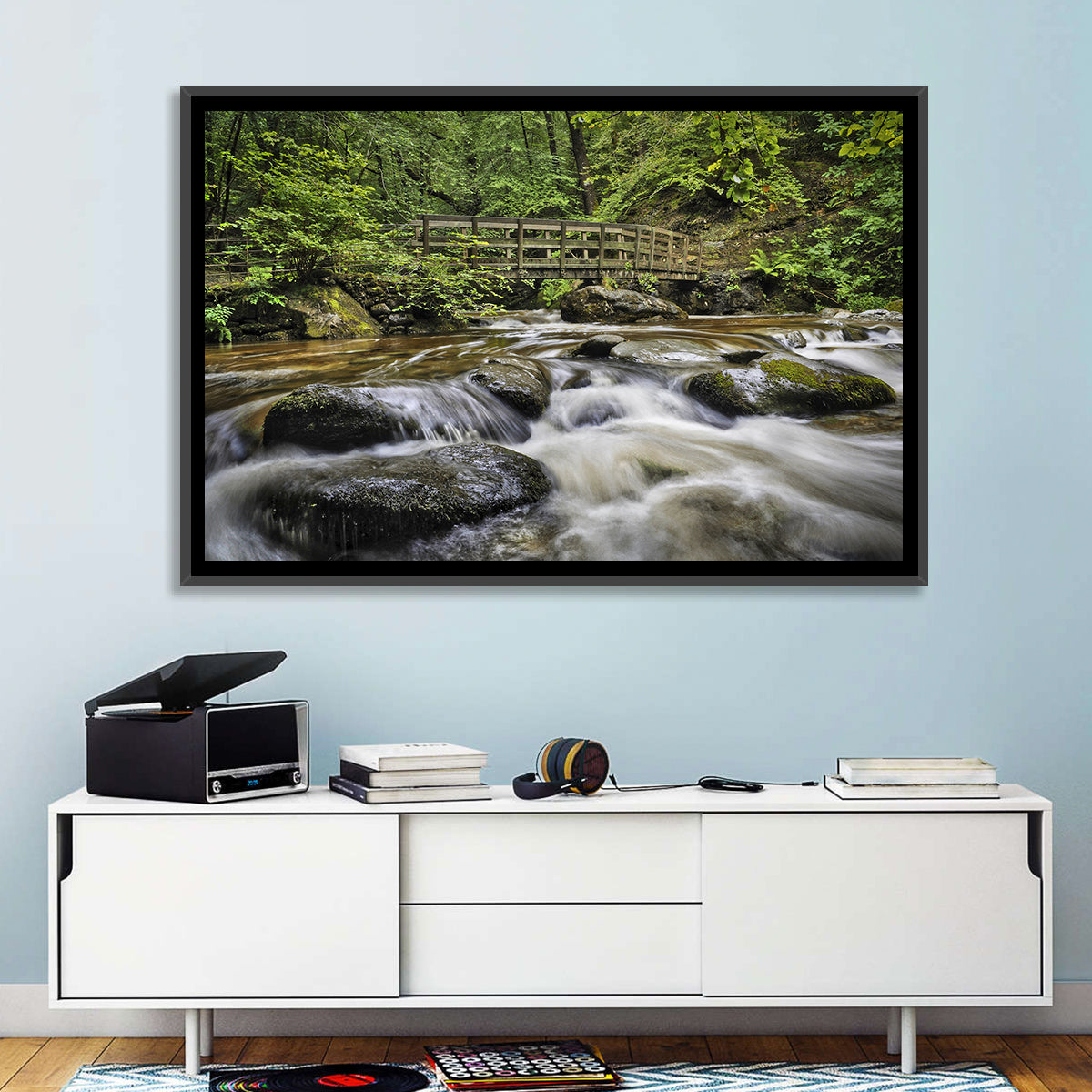 Stock Ghyll Footbridge Forest Stream Wall Art