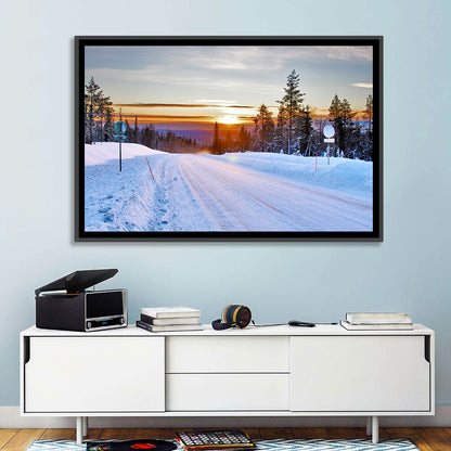 Snowy Road at Sunset Wall Art