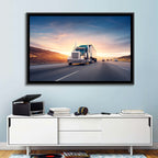 Semi Truck Highway Sunset Wall Art