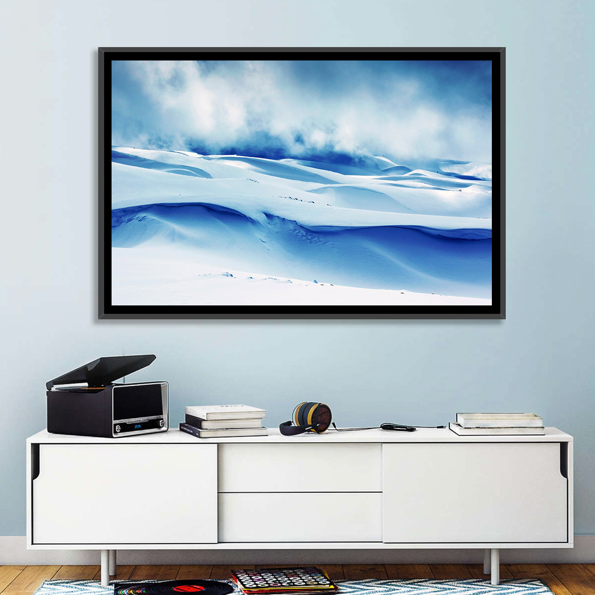 Wind-swept Snow Ridges Wall Art in a room, landscape