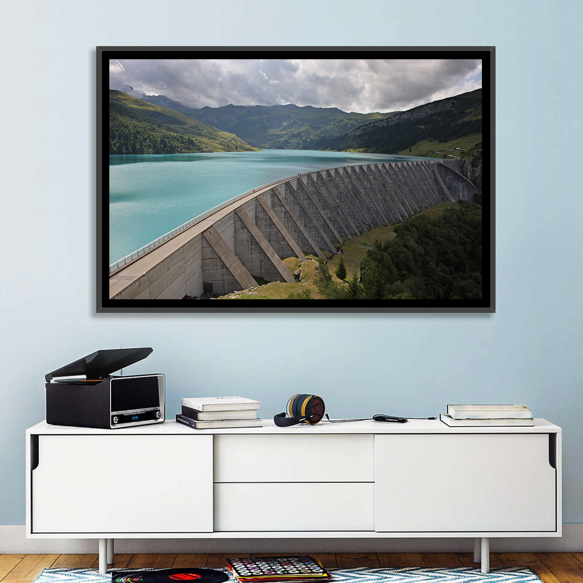 Curved Dam on Turquoise Lake Wall Art